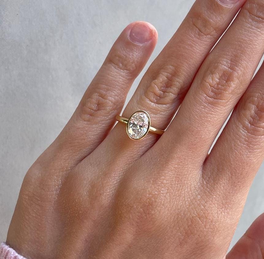 Oval 1.50ct Lab Grown Diamond Bezel Set Engagement Ring, D-E-F Color, VVS-VS Clarity, IGI Certificate