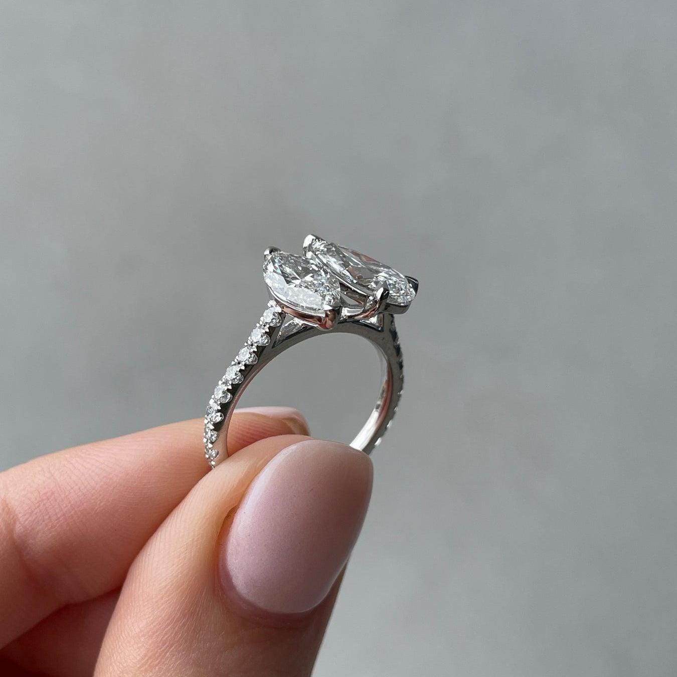 Pear & Marquise 2.8tcw Lab Grown Diamond Engagement Ring, EF Color, VS Clarity - AntiqueCut
