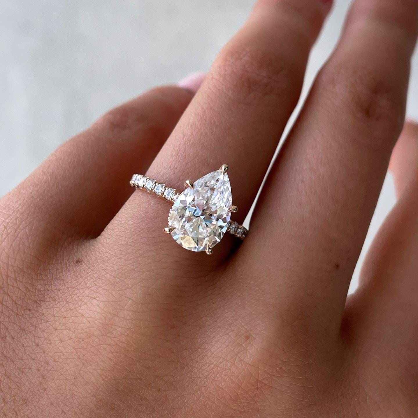 Pear 3.30ct Lab Grown Diamond Hidden Halo ring Engagement ring, D-E-F color, VVS-VS Clarity - IGI Certificate