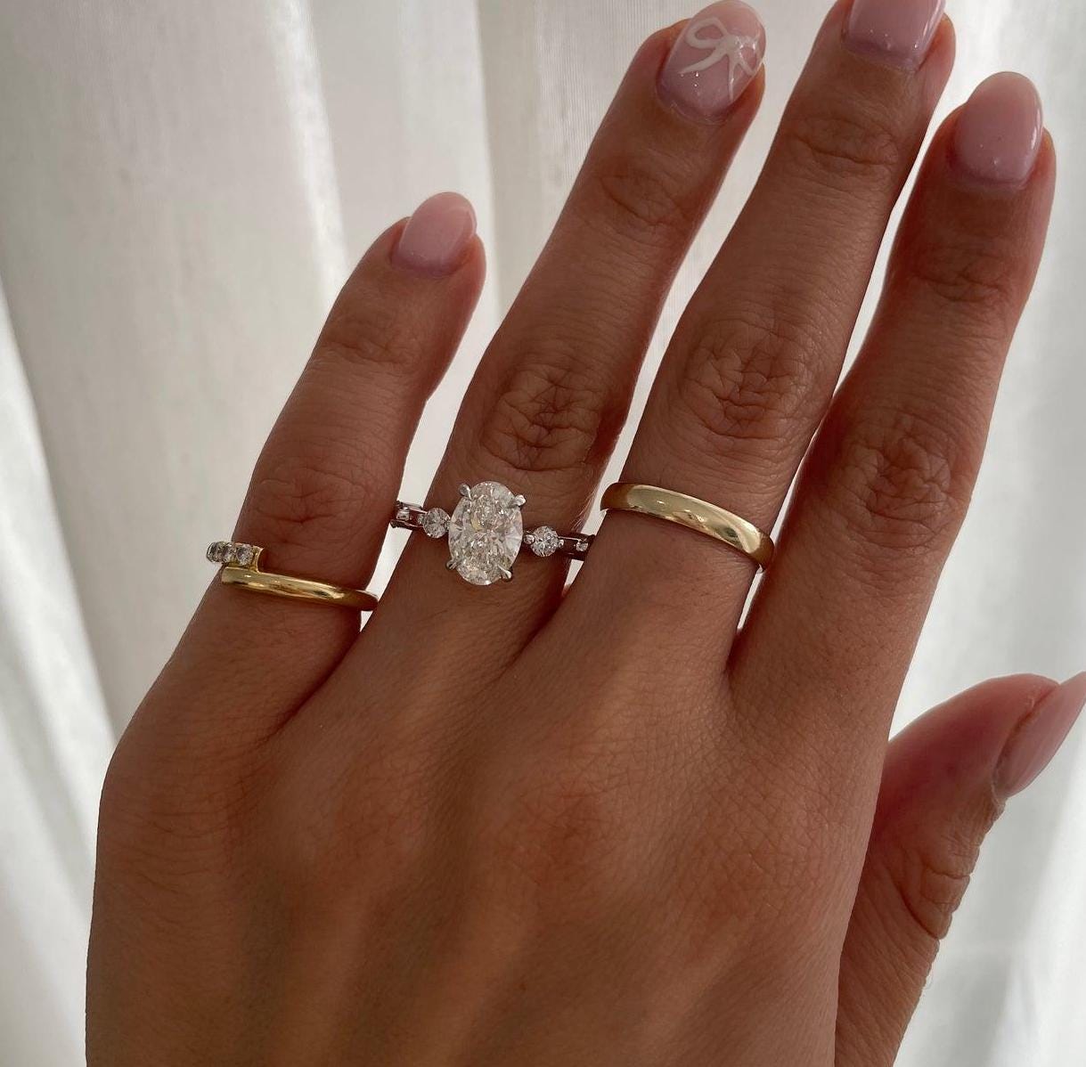 Oval 3tcw Lab Grown Diamond, Solitaire with Hidden Halo, and Accent Stones Engagement Ring, EF Color, VS Clarity