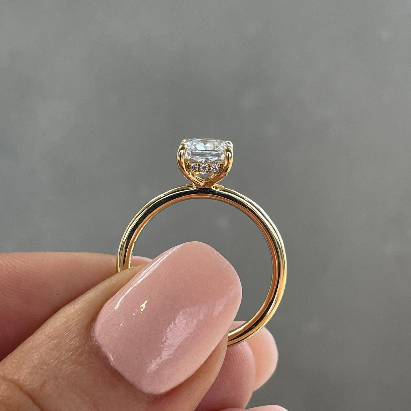 Radiant 1.60tcw Lab Grown Diamond Solitaire Hidden Halo Engagement Rin, D-E-F color, VVS-VS Clarity