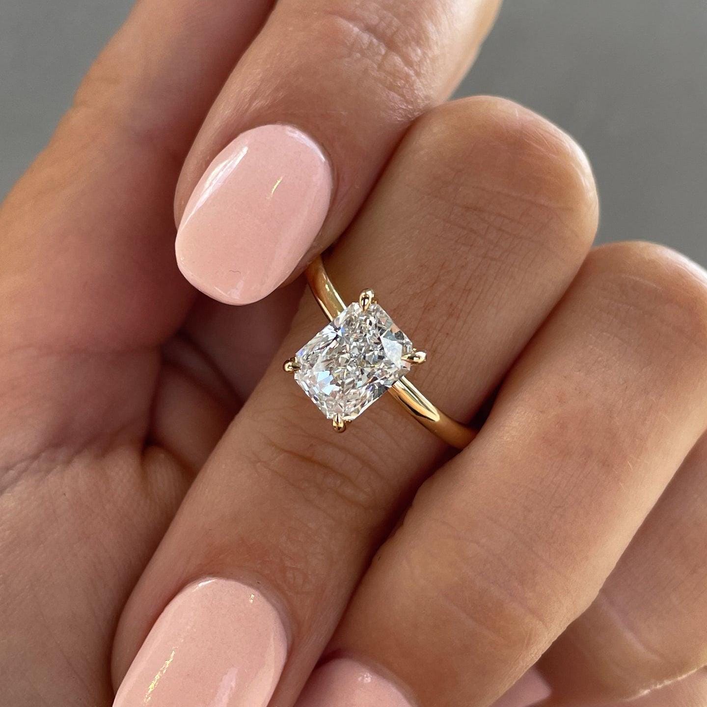Radiant 1.60tcw Lab Grown Diamond Solitaire Hidden Halo Engagement Rin, D-E-F color, VVS-VS Clarity