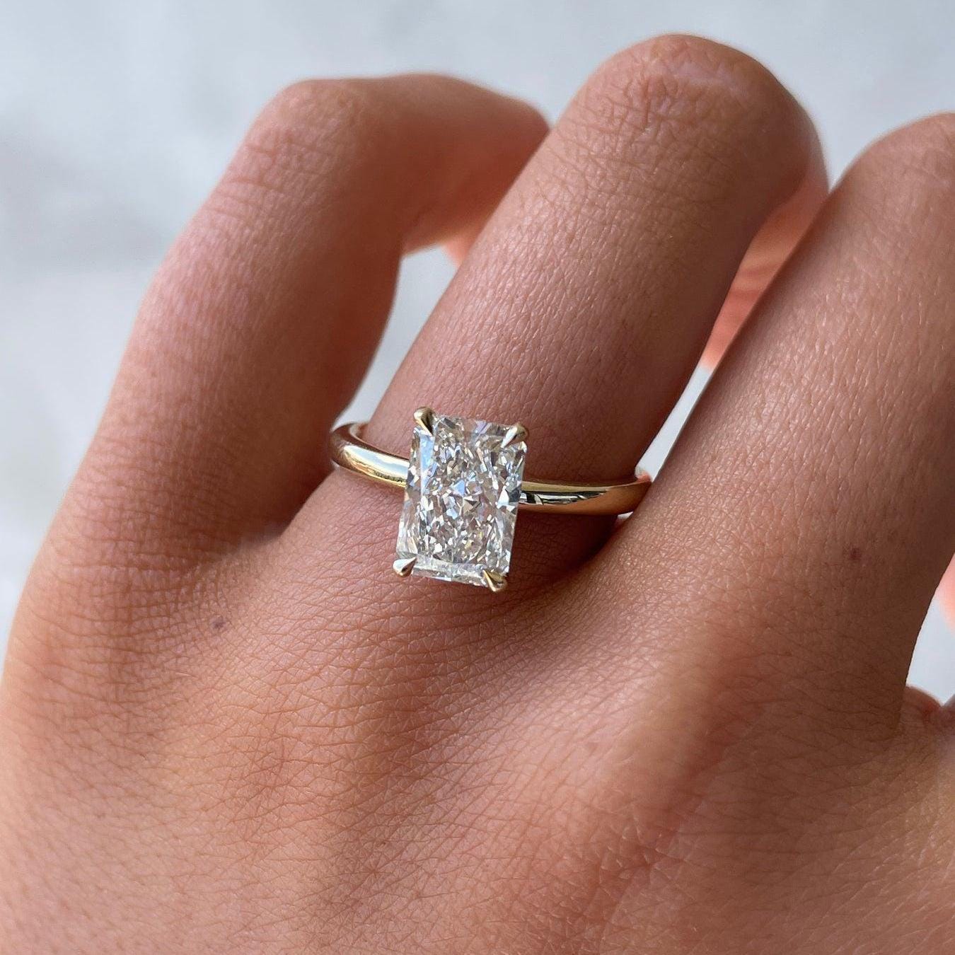 Radiant 4.10tcw Lab Grown Diamond Solitaire Hidden Halo Engagement Ring, D-E-F Color, VVS-VS Clarity