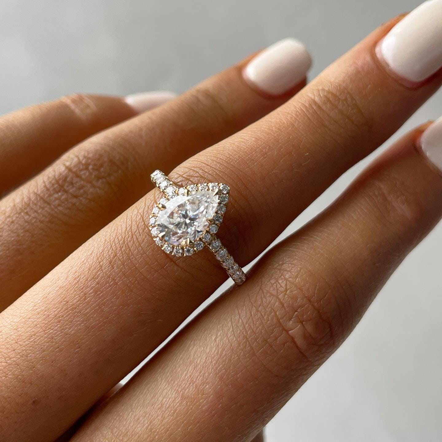 Pear 2.50tcw Lab Diamond Pave Halo Engagement Ring | IGI Certified DEF VVS–VS