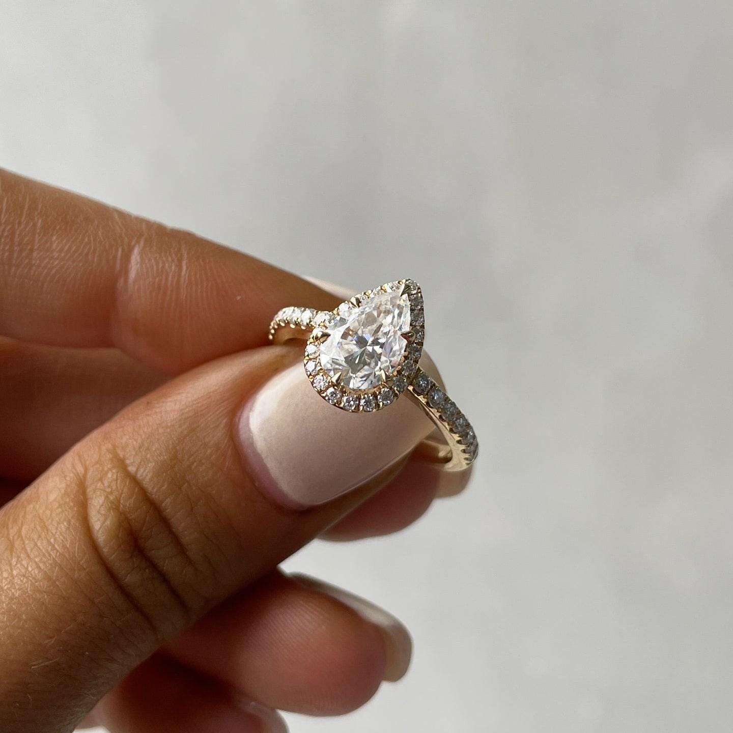 Pear 2.50tcw Lab Grown Diamond  Pave Halo Style Engagement Ring, D-E-F Color, VVS-VS Clarity - IGI Certificate