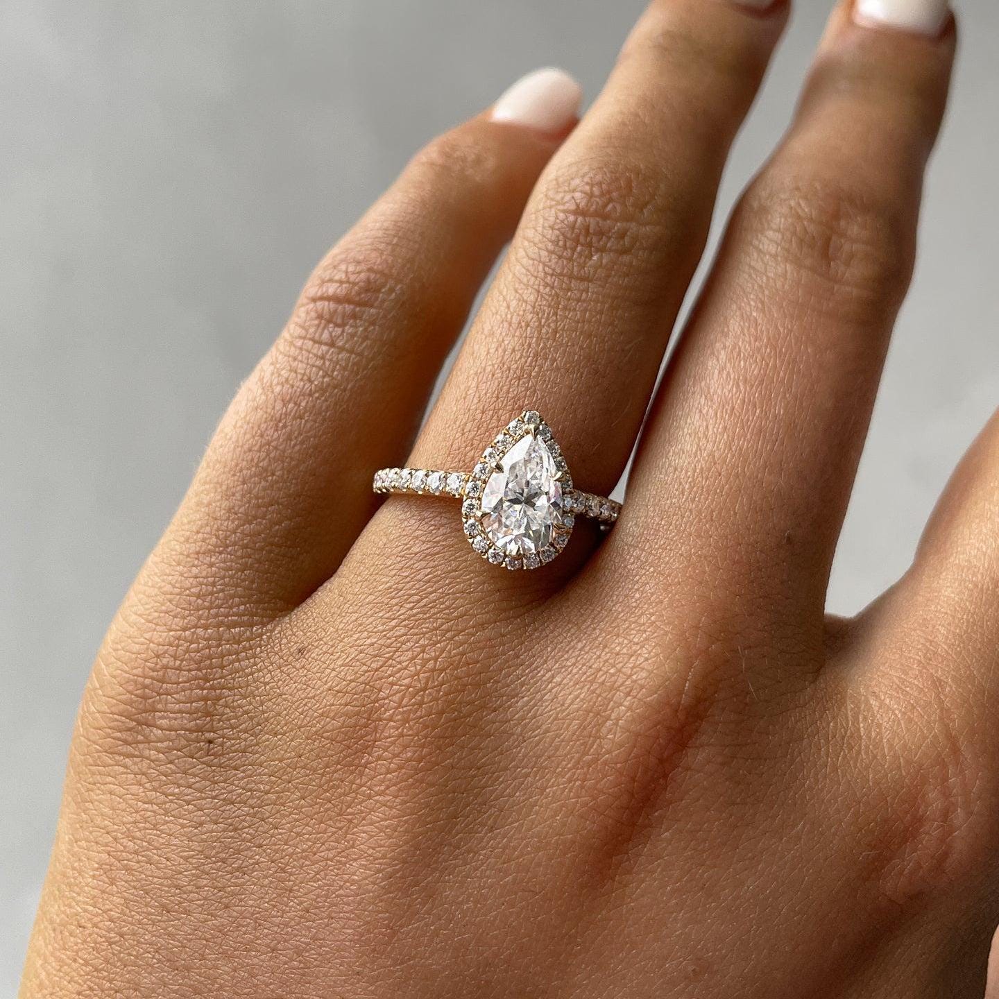 Pear 2.50tcw Lab Grown Diamond  Pave Halo Style Engagement Ring, D-E-F Color, VVS-VS Clarity - IGI Certificate