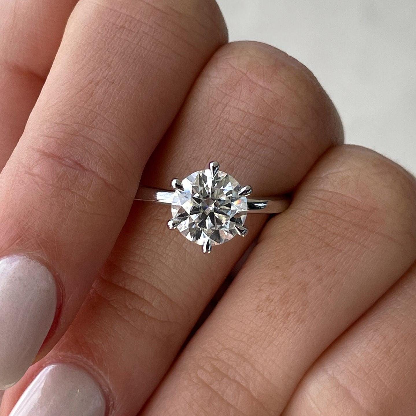 Round 3.10tcw Lab Grown Diamond 6 Claw Solitaire Hidden Halo Engagement Ring, EF Color, VS Clarity