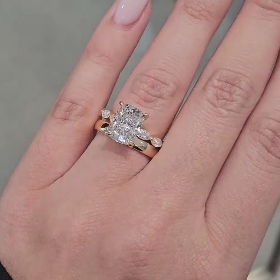 Cushion 4.00tcw Lab Grown Diamond Accent Hidden Halo Engagement Ring, D-E-F Color, VVS-VS Clarity