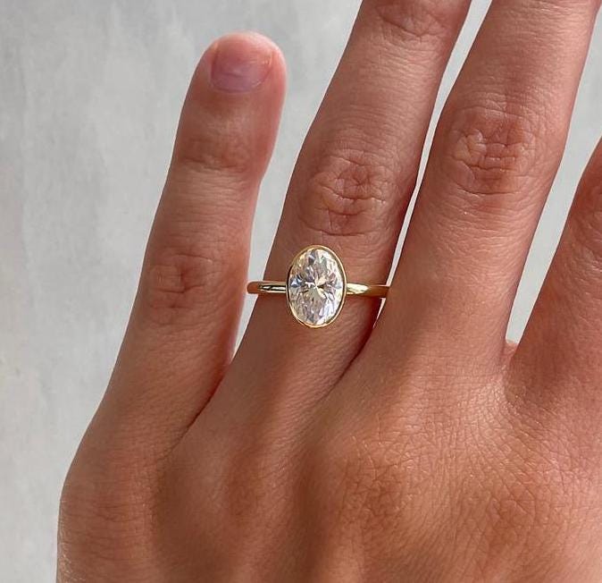 Oval 2.50tcw Bezel Set Lab Grown Diamond Solitaire Engagement Ring, D-E-F color, VVS-VS Clarity, IGI Certificate