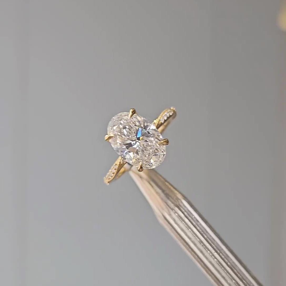 Oval 3.20tcw Lab Grown Diamond Hidden Halo Engagement Ring, D-E-F Color, VVS-VS Clarity