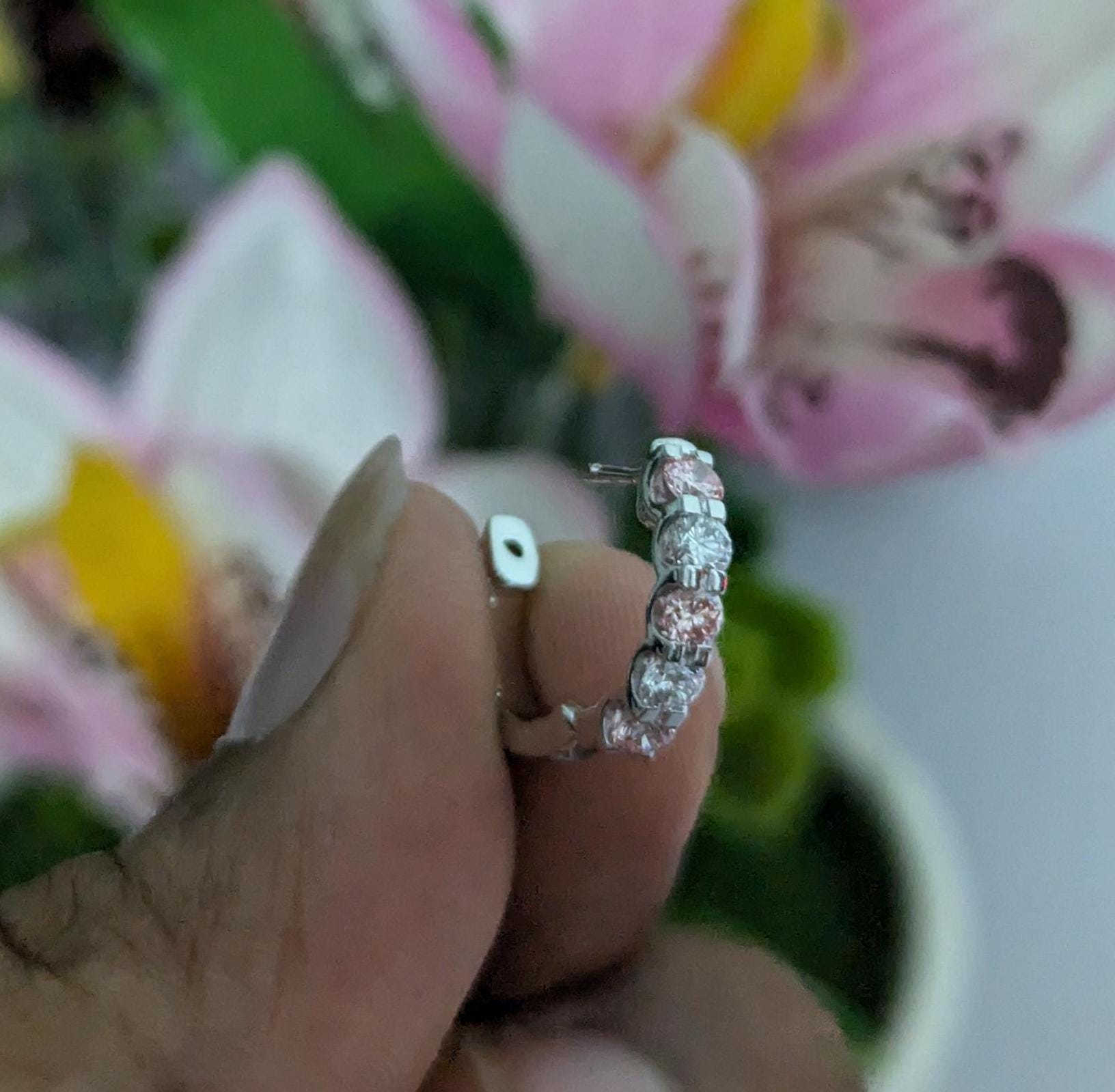 1ct lab grown diamond Hoop Earring, pink and white diamond earring, CVD diamond