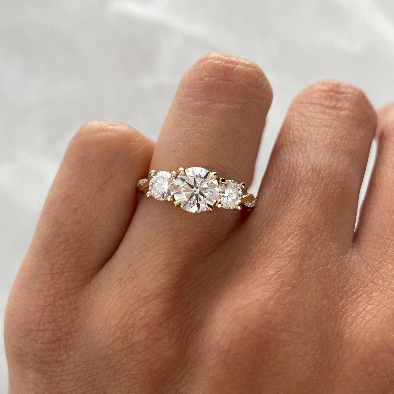 Round 2.50tcw Lab Grown Diamond Three Stone with Twisted Band Engagement Ring,  EF Color, VS Clarity