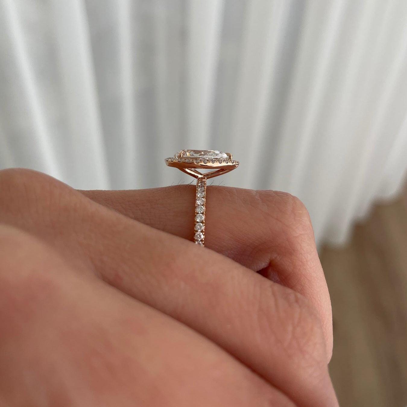 4.40tcw Pear Lab Grown Diamond Halo Pave Engagement Ring | IGI Certified | DEF Color | VVS–VS Clarity