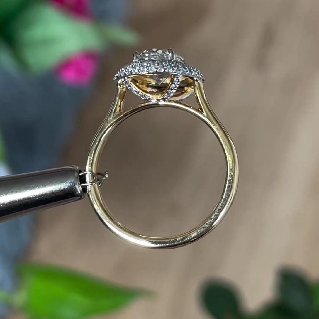 Oval 2.70tcw Lab Grown Diamond Triple Halo Engagement Ring | IGI Certified | AntiqueCut