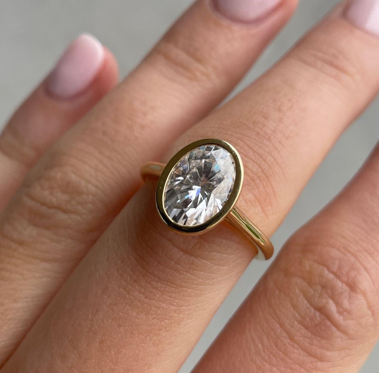 Oval 2.50 Carat Lab Grown Diamond Bezel Set Oval with Cathedral Setting Engagement Ring, D-E-F Color, VVS-VS Clarity