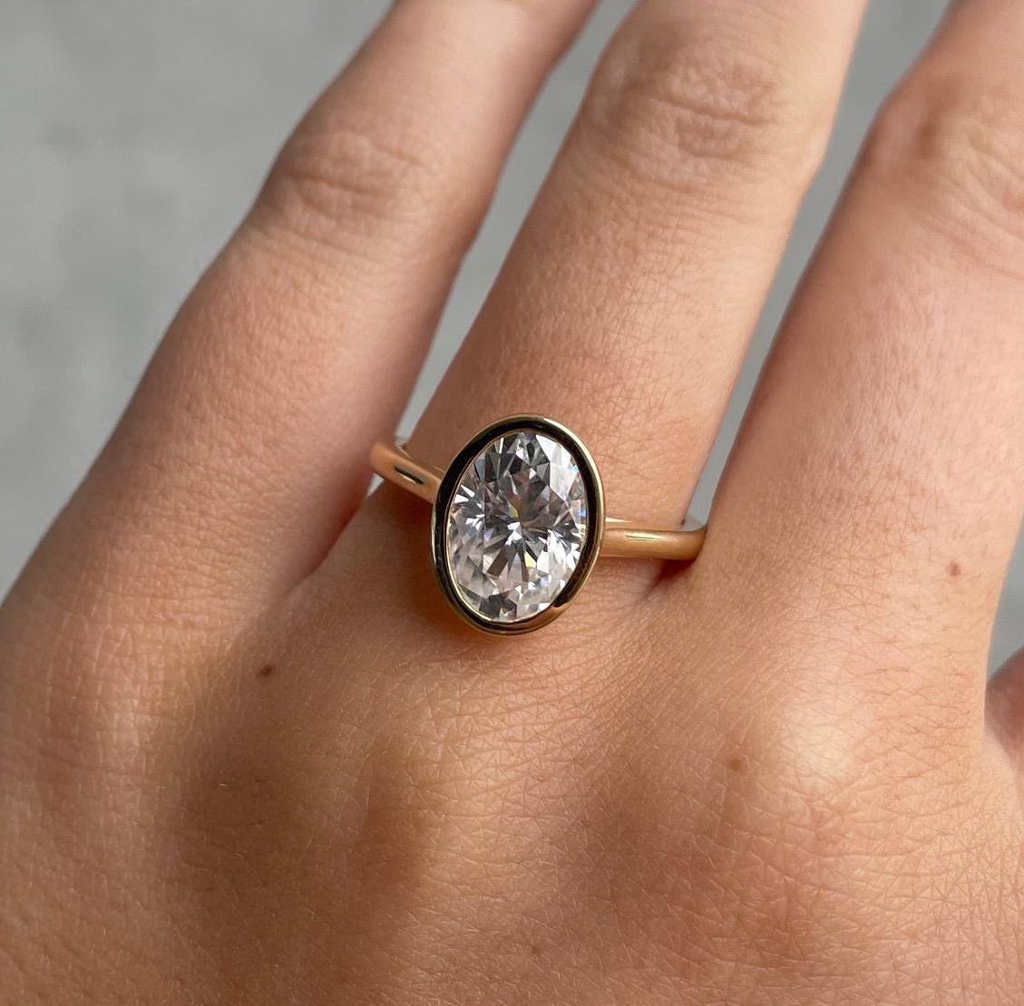 Oval 2.50 Carat Lab Grown Diamond Bezel Set Oval with Cathedral Setting Engagement Ring, D-E-F Color, VVS-VS Clarity