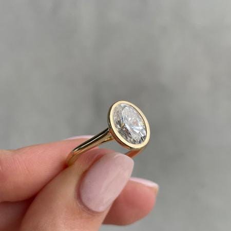 Oval 2.50 Carat Lab Grown Diamond Bezel Set Oval with Cathedral Setting Engagement Ring, D-E-F Color, VVS-VS Clarity