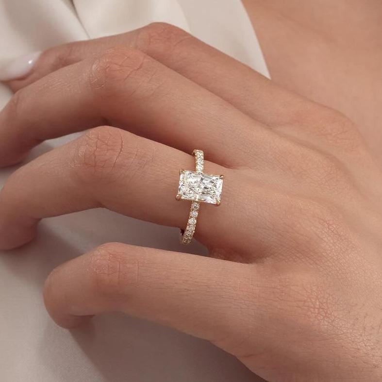 2.40ctw Radiant Diamond Lab Engagement Ring | Yellow Gold Band | Hidden Halo Setting