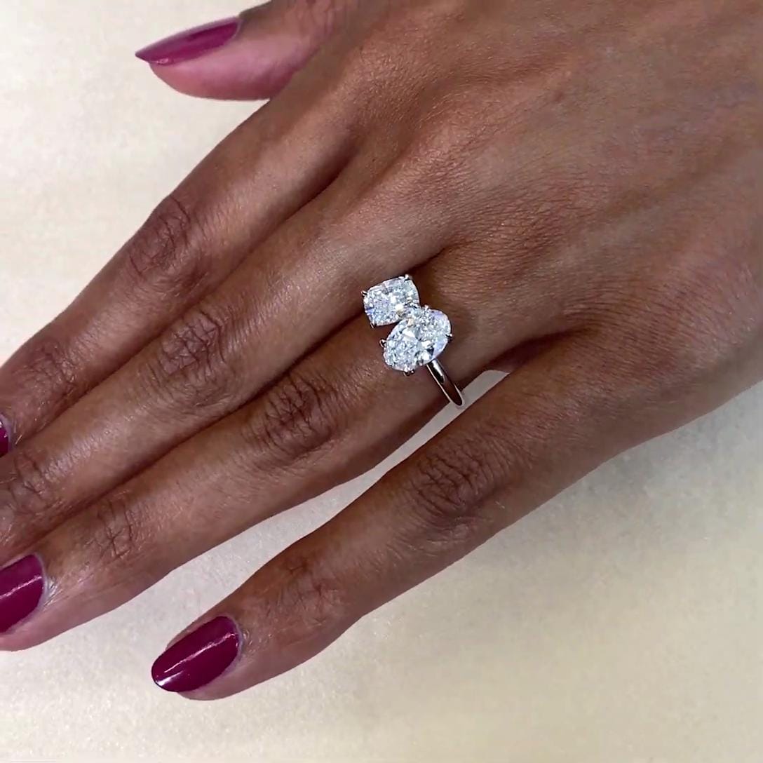 Cushion And Oval 2.50tcw Lab Grown Diamond Toi et Moi Two Tone Engagement Ring, EF Color, VS Clarity