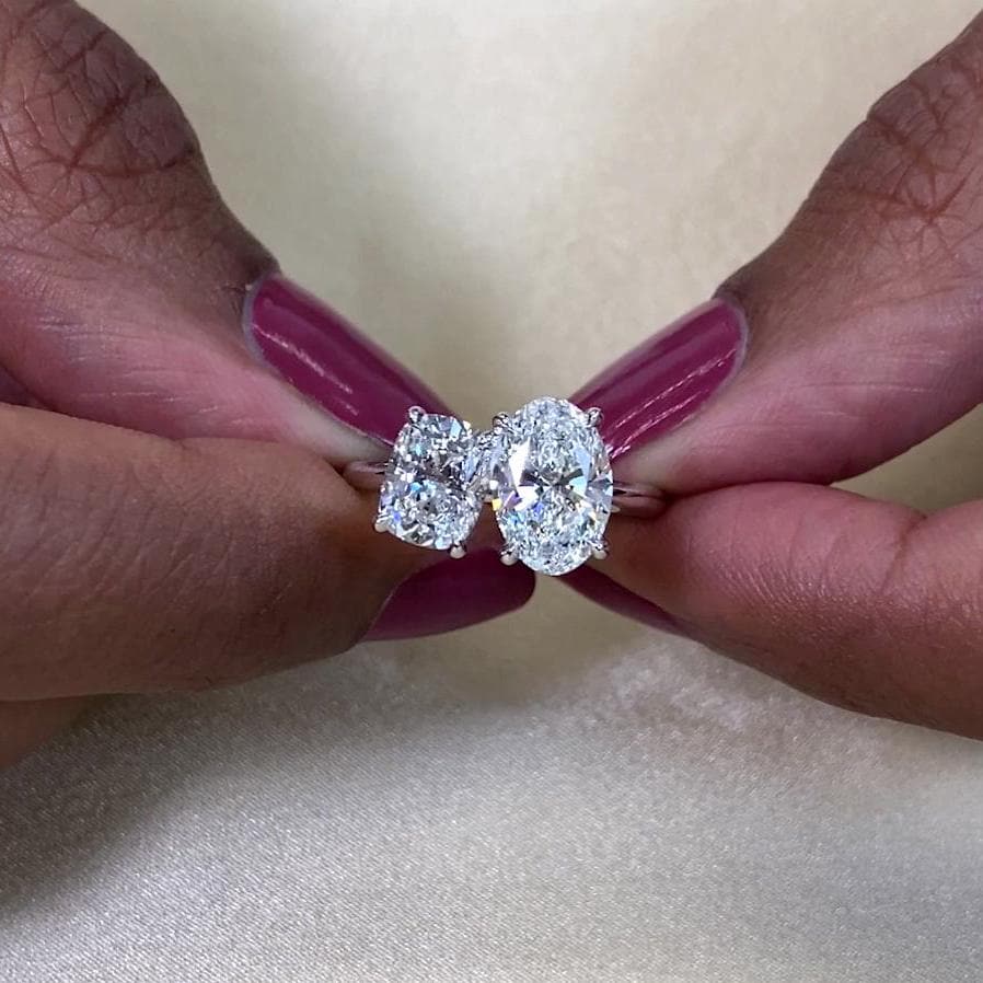 Toi et Moi 2.50ct Lab Grown Diamond Ring | Oval & Cushion Cut | Two-Tone Gold or Platinum | IGI Certified