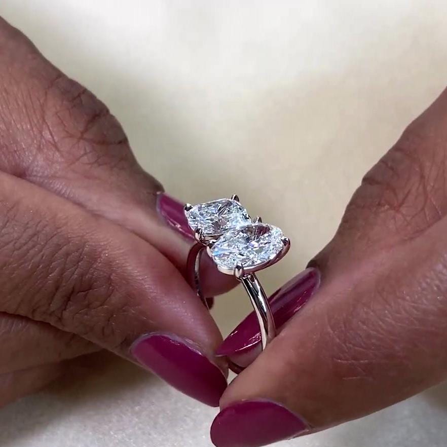 Cushion And Oval 2.50tcw Lab Grown Diamond Toi et Moi Two Tone Engagement Ring, EF Color, VS Clarity
