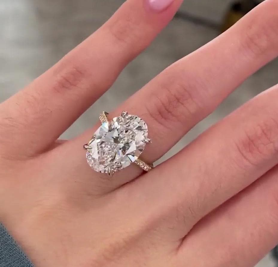 Oval 9.60tcw Lab Grown Diamond Pave Engagement Ring, D-E-F Color, VVS-VS Clarity - IGI Certificate