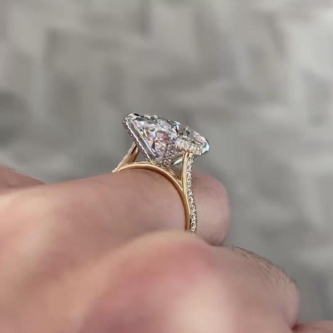 Oval 9.60tcw Lab Grown Diamond Pave Engagement Ring, D-E-F Color, VVS-VS Clarity - IGI Certificate