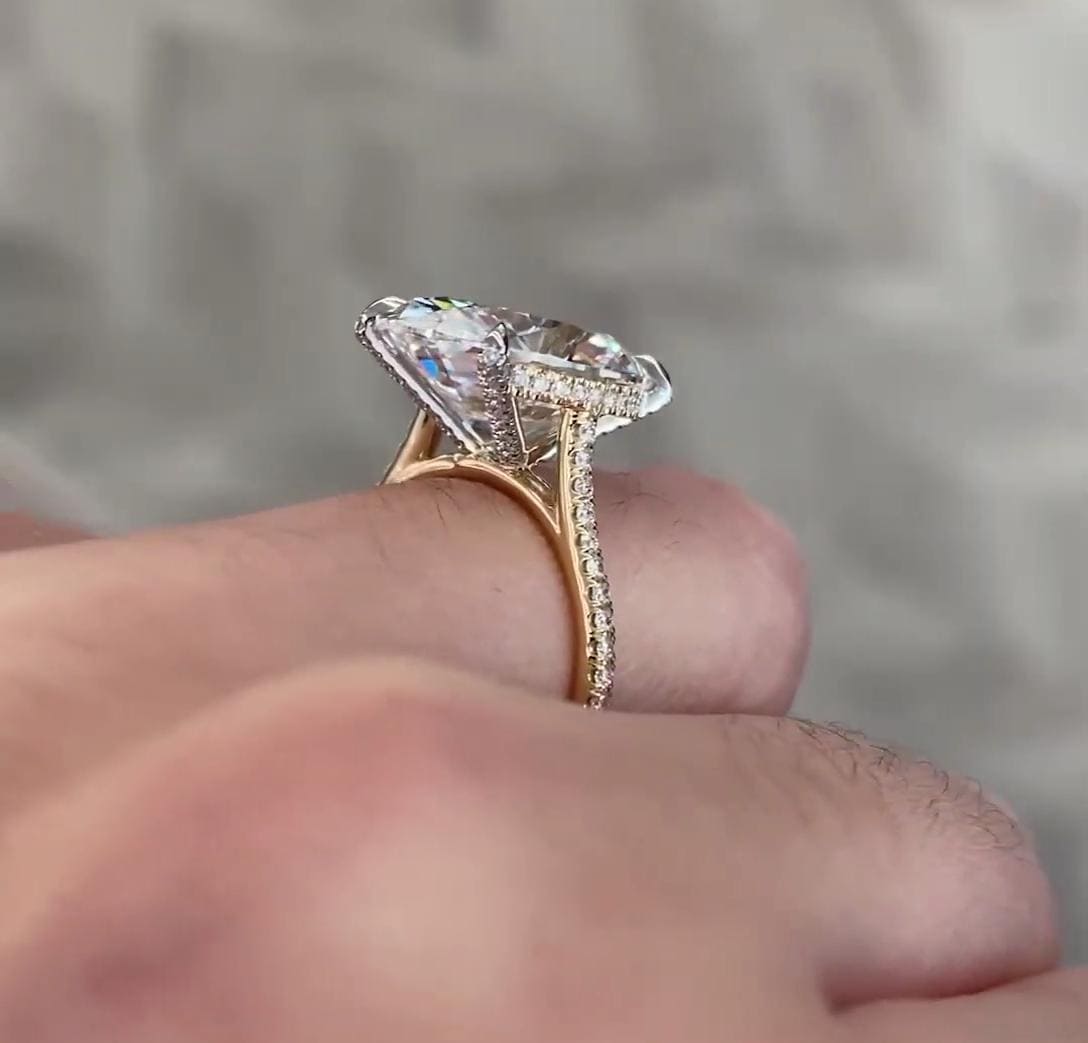 Oval 9.60tcw Lab Grown Diamond Pave Engagement Ring, D-E-F Color, VVS-VS Clarity - IGI Certificate