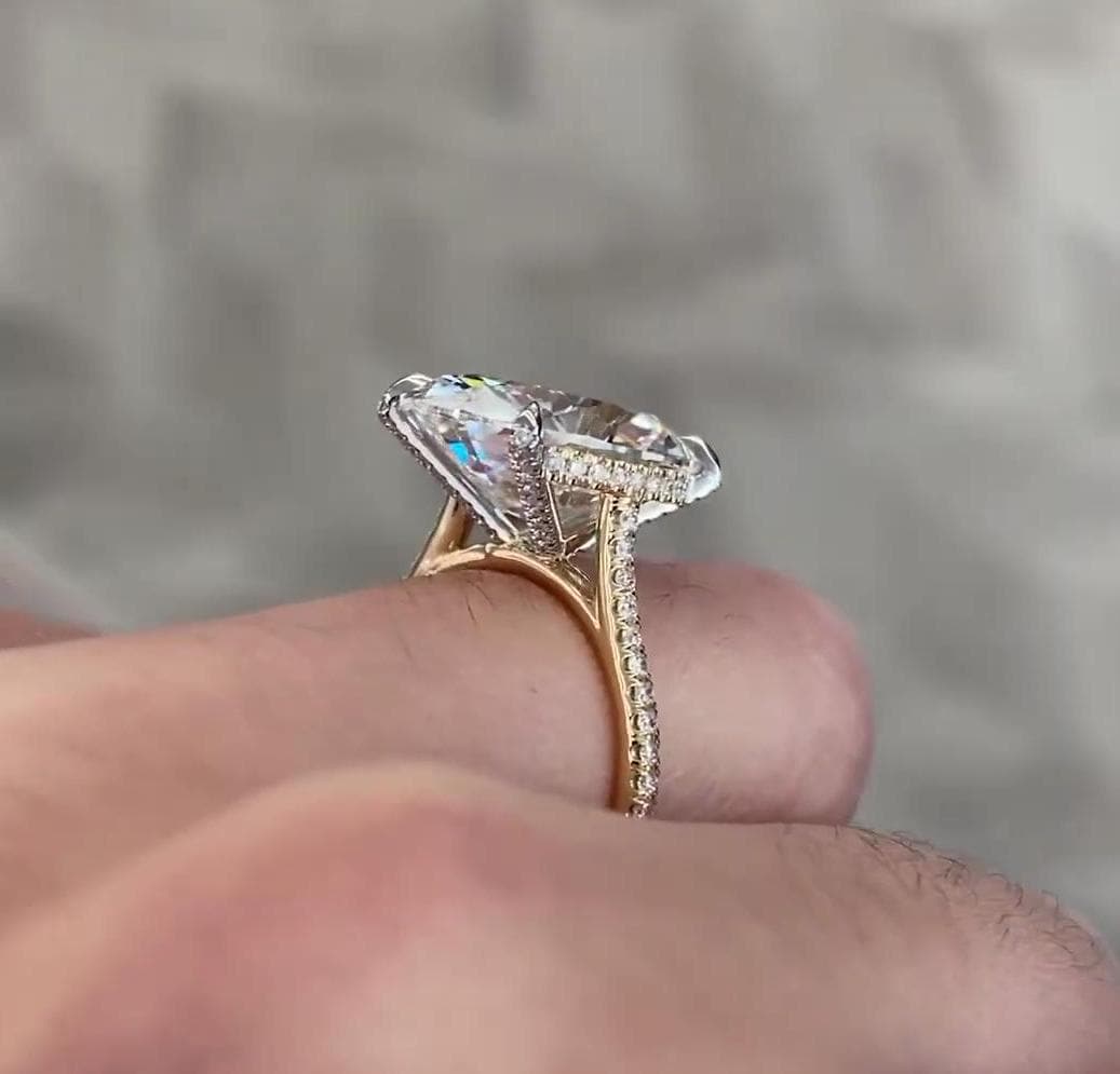 Oval 9.60tcw Lab Grown Diamond Pave Engagement Ring, D-E-F Color, VVS-VS Clarity - IGI Certificate