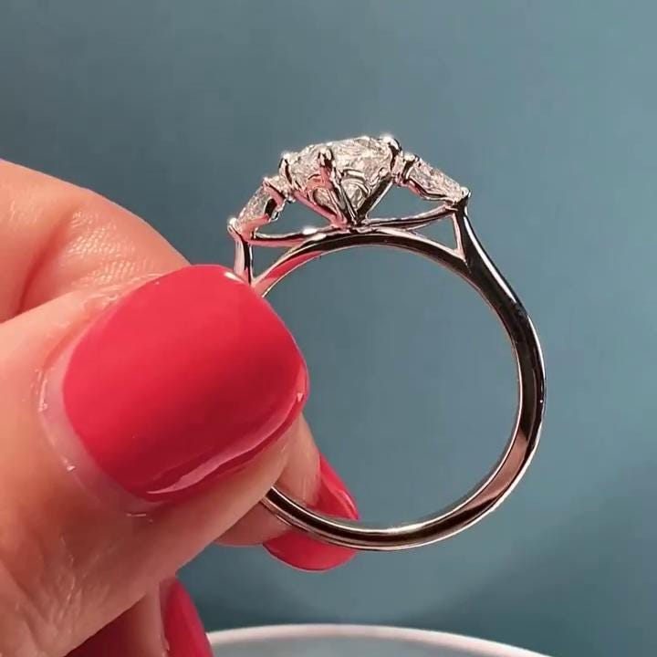 Marquise 3.50tcw Lab Grown Diamond Three Stone Engagement Ring, DEF Color, VVS-VS Clarity