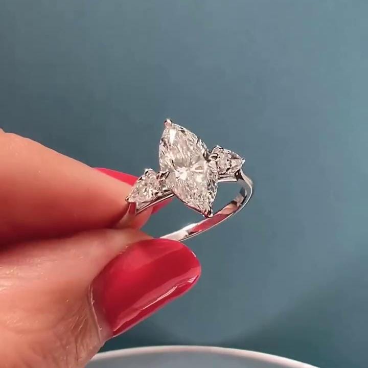 Marquise 3.50tcw Lab Grown Diamond Three Stone Engagement Ring, DEF Color, VVS-VS Clarity