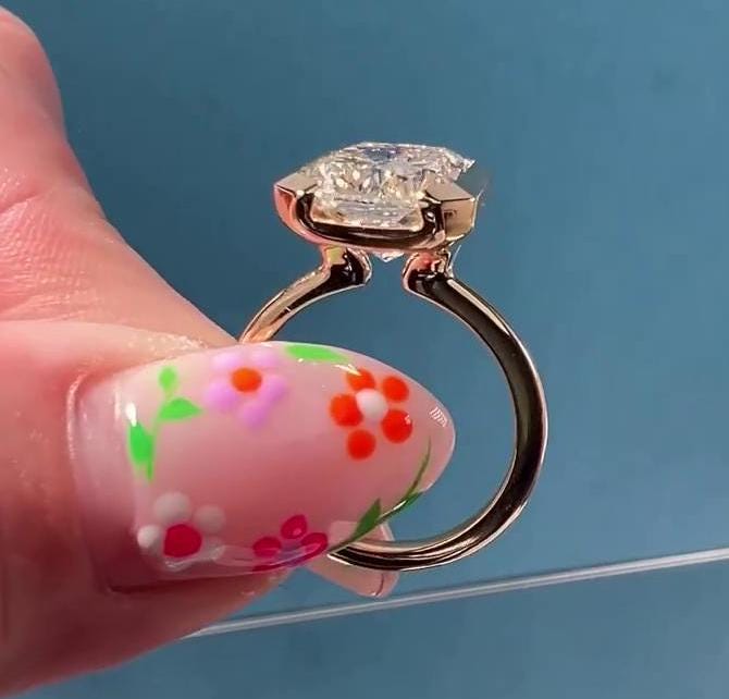 Cushion 3.00ct Lab Diamond Half Bezel Ring | IGI Certified