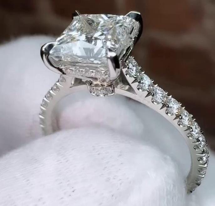 Princess 2.20tcw Lab Grown Diamond Hidden Halo Engagement Ring, D-E-F Color, VVS-VS Clarity - IGI Certified