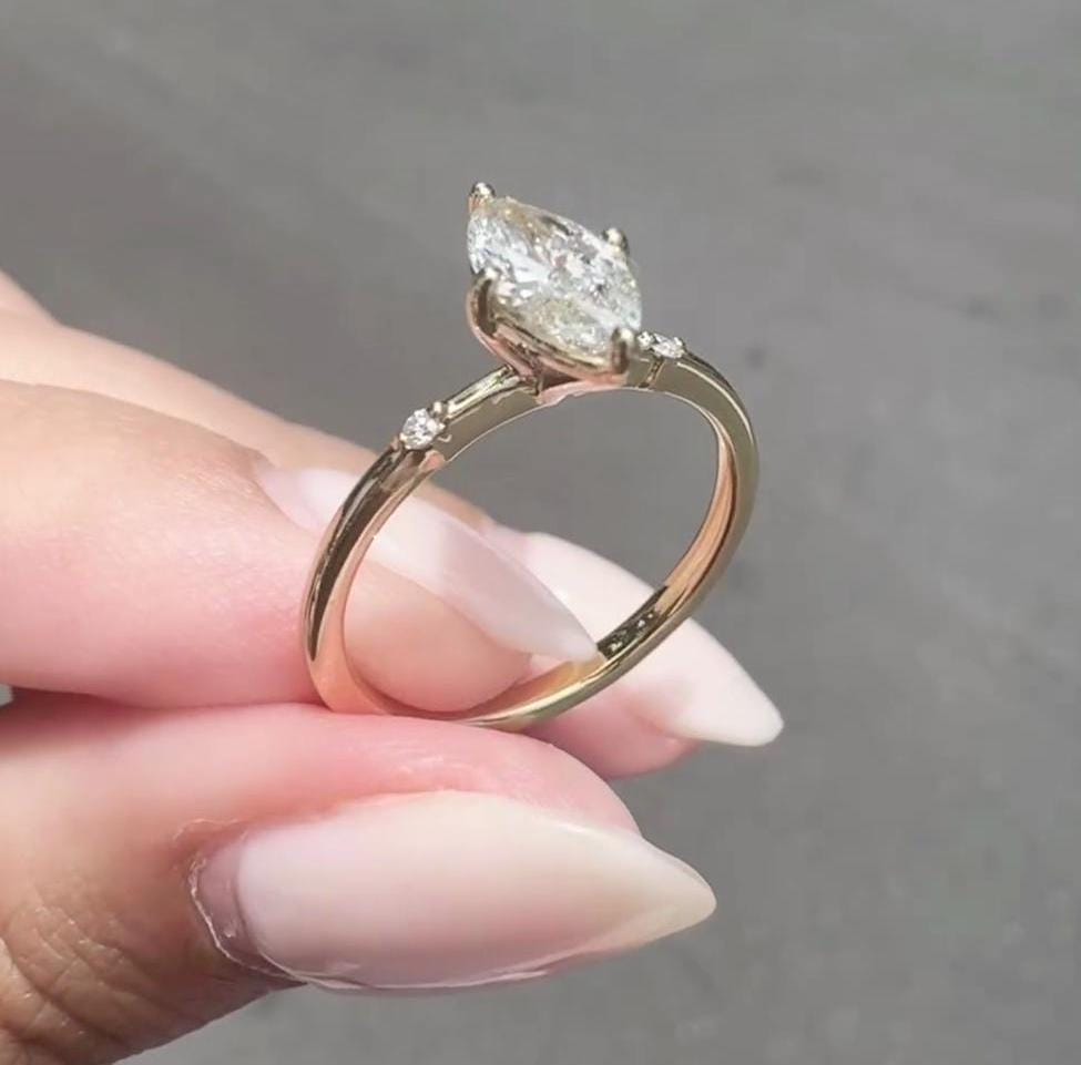 Marquise 0.50ct Lab Grown Diamond Accent Engagement Ring, D-E-F Color, VVS-VS Clarity - IGI Certificate