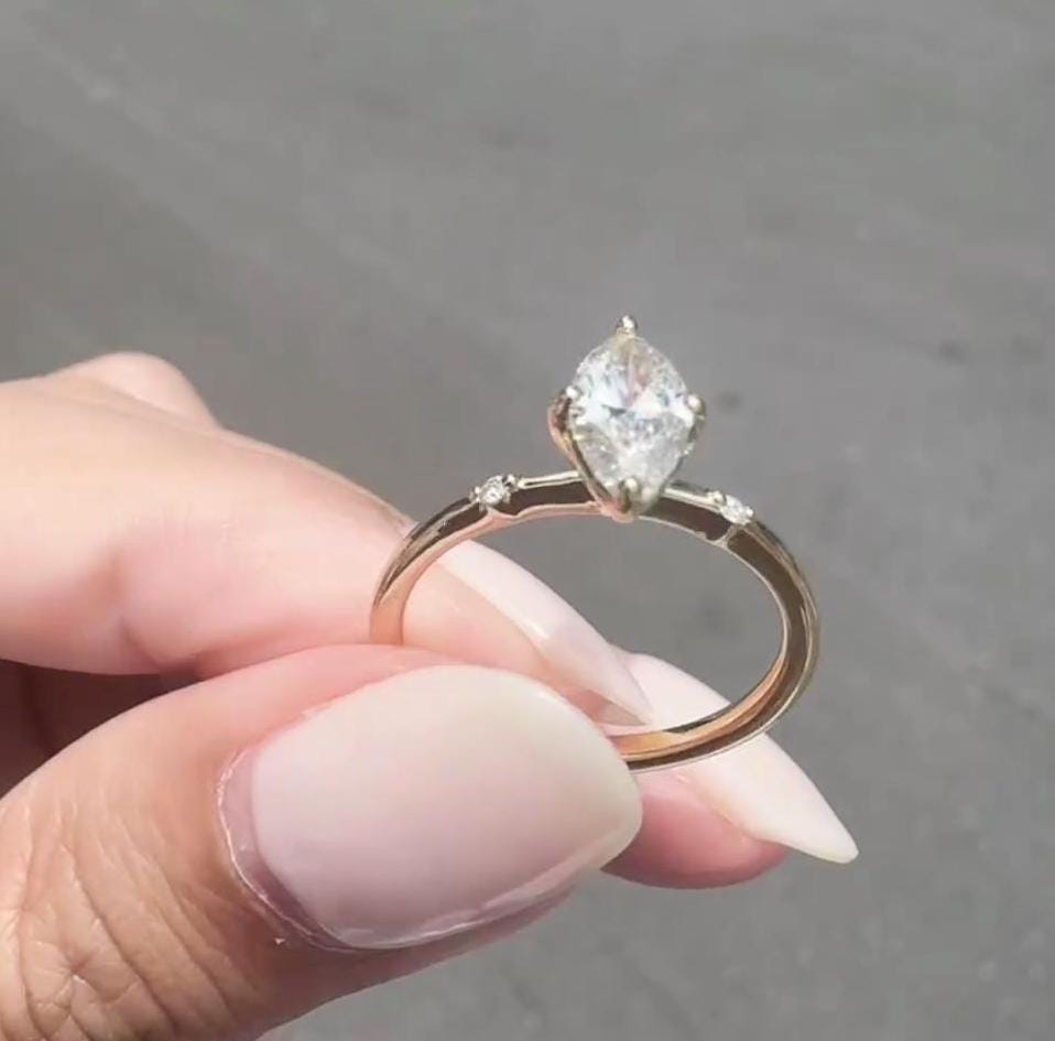 Marquise 0.50ct Lab Grown Diamond Accent Engagement Ring, D-E-F Color, VVS-VS Clarity - IGI Certificate
