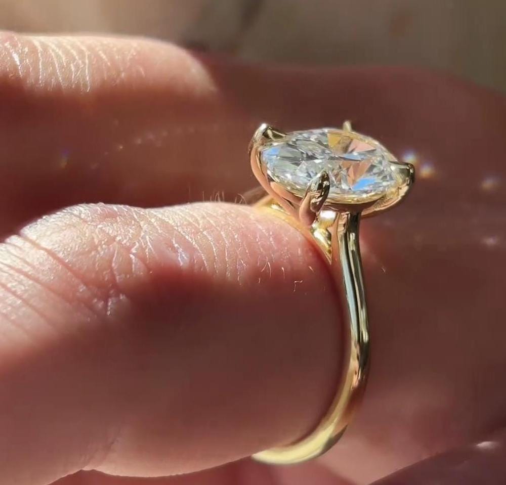 Oval 3.00ct Lab Grown Diamond Cathedral Setting Engagement Ring, D-E-F Color, VVS-VS Clarity, IGI Certificate