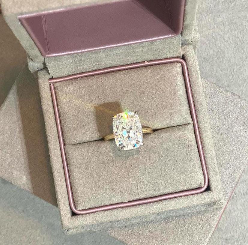 7.00ct Cushion Lab Diamond Solitaire Ring | IGI Certified | Custom Yellow Gold | Ethical Luxury