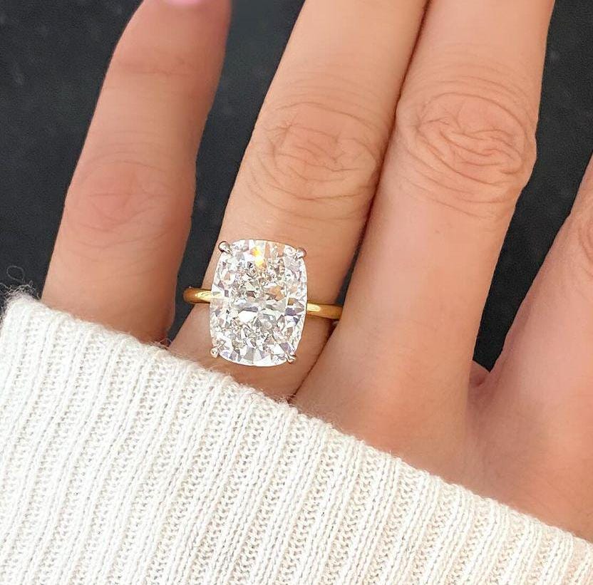 Cushion 7ct Lab Grown Diamond Engagement Ring, D-E-F Color, VVS-VS Clarity - IGI Certificate