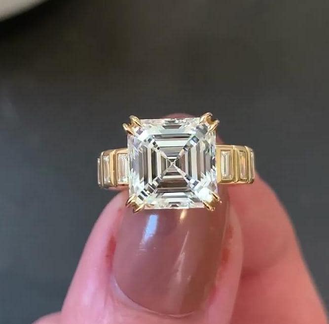 Asscher 6.00tcw Lab Grown Diamond Scoop Setting With Double Prongs Engagement Ring, D-E-F Color, VVS-VS Clarity