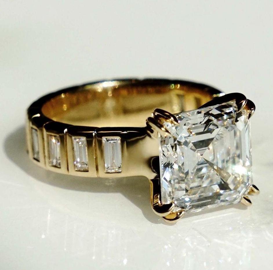 Asscher 6.00tcw Lab Grown Diamond Scoop Setting With Double Prongs Engagement Ring, EF Color, VS Clarity