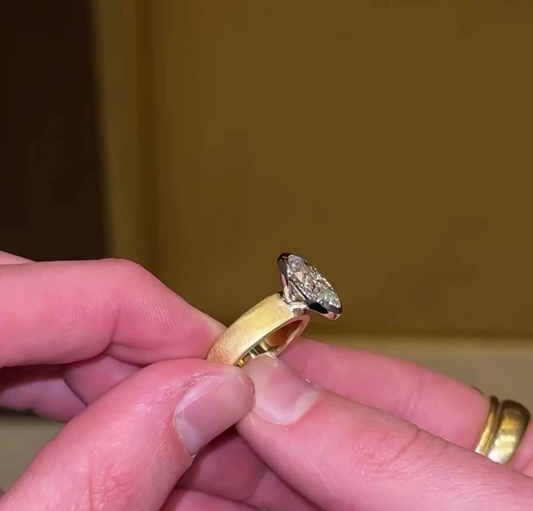 Oval 4.00ct Lab Grown Diamond Half Bezel Setting Engagement Ring, D-E-F Color, VVS-VS Clarity