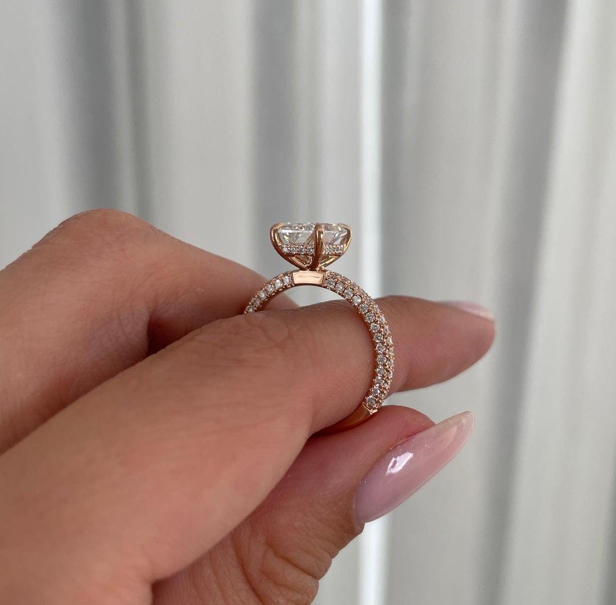 Radiant 3.00tcw Lab Grown Diamond Pave Hidden Halo Engagement Ring, D-E-F Color, VVS-VS Clarity - IGI Certificate