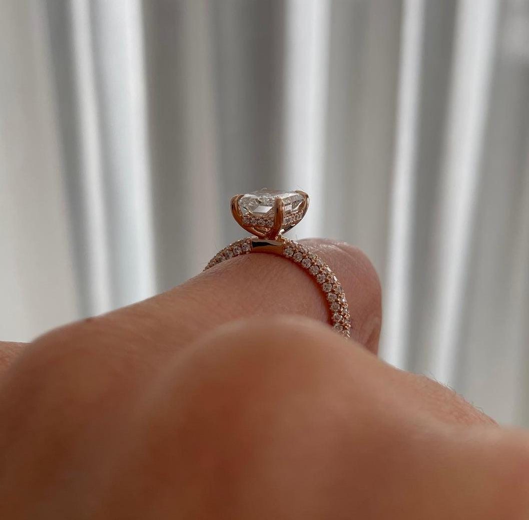 Radiant 3.00tcw Lab Grown Diamond Pave Hidden Halo Engagement Ring, D-E-F Color, VVS-VS Clarity - IGI Certificate