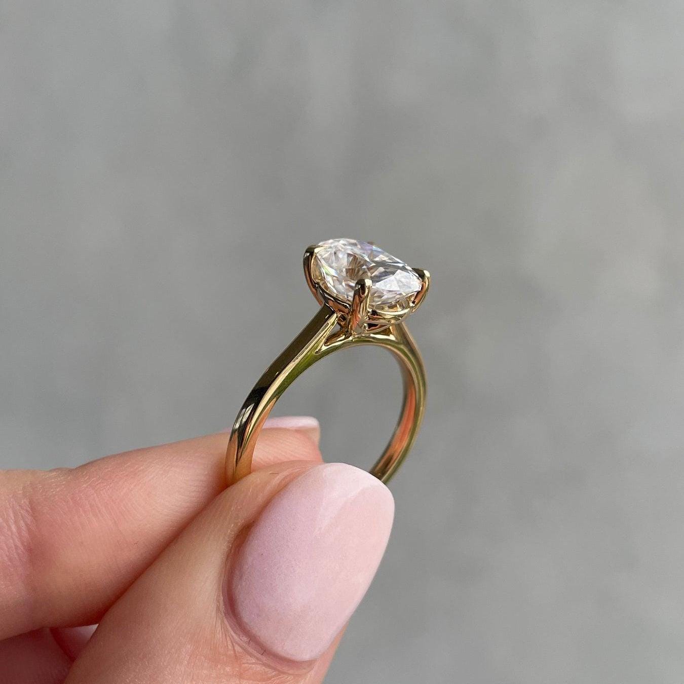 Oval 2.00tcw Lab Grown Diamond 4 Claw Cathedral Engagement Ring, D-E-F Color, VVS-VS Clarity - IGI Certificate