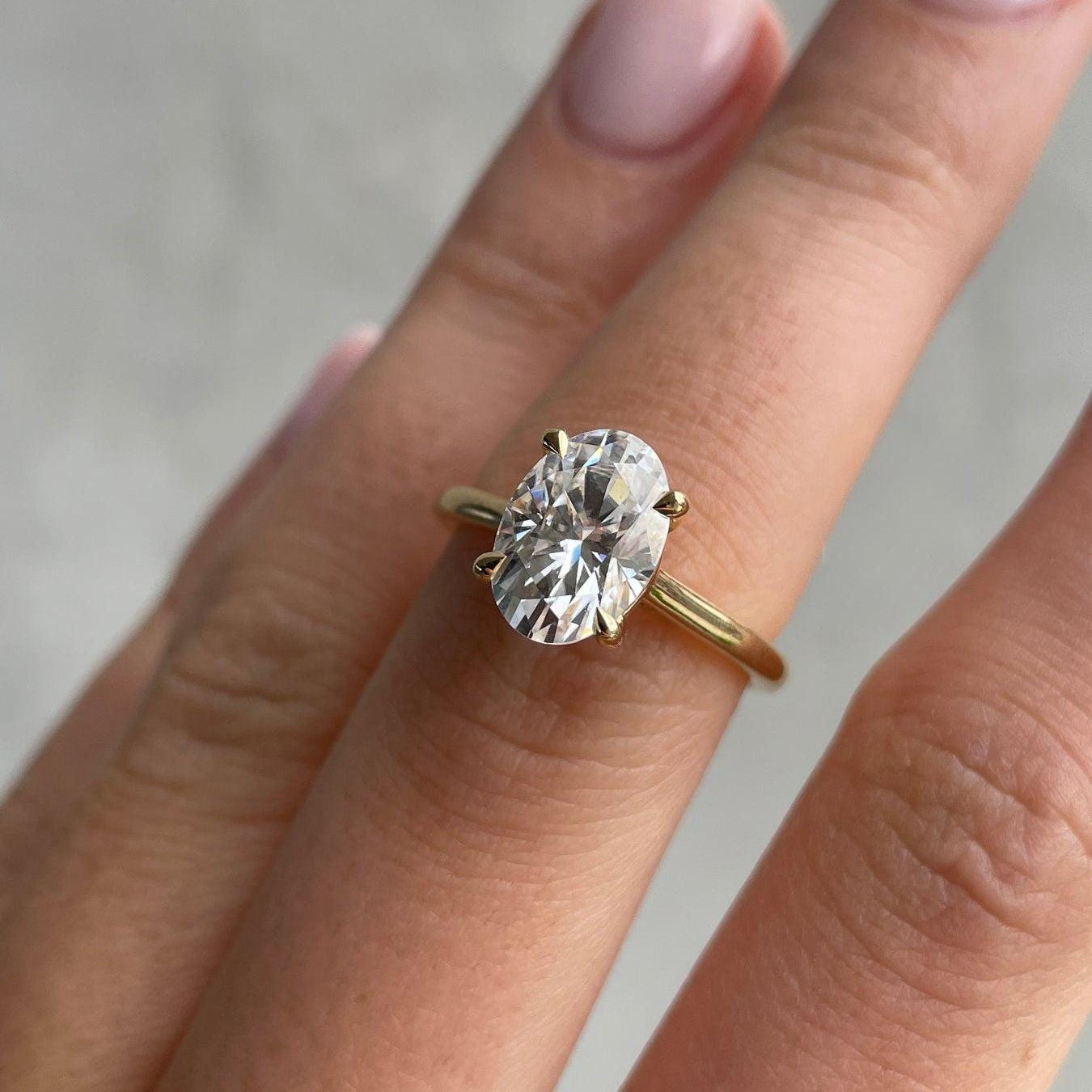 Oval 2.00tcw Lab Grown Diamond 4 Claw Cathedral Engagement Ring, D-E-F Color, VVS-VS Clarity - IGI Certificate