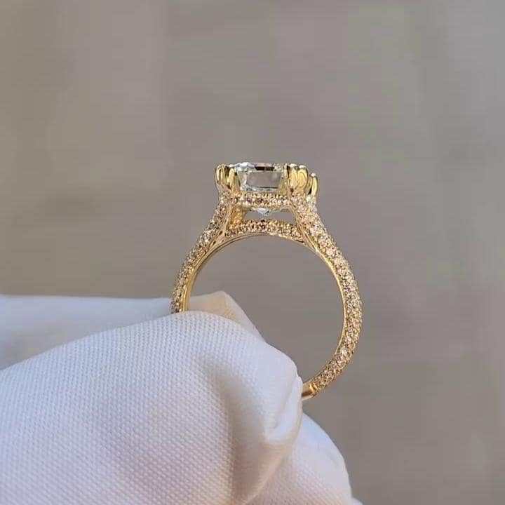 Emerald 3.50tcw Lab Grown Diamond Pave Split Double Prong Engagement Ring, D-E-F Color, VVS-VS Clarity