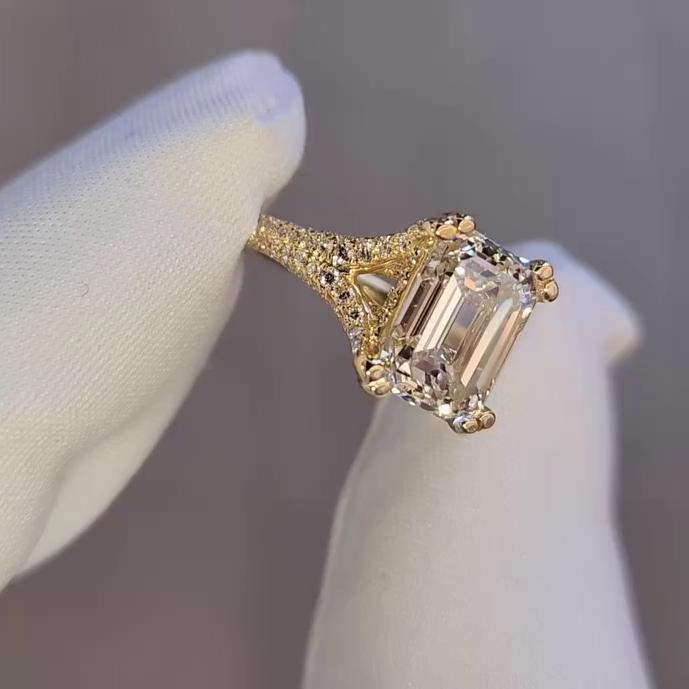 Emerald 3.50tcw Lab Diamond Pave Split Band Engagement Ring | IGI Certified | Double Prong