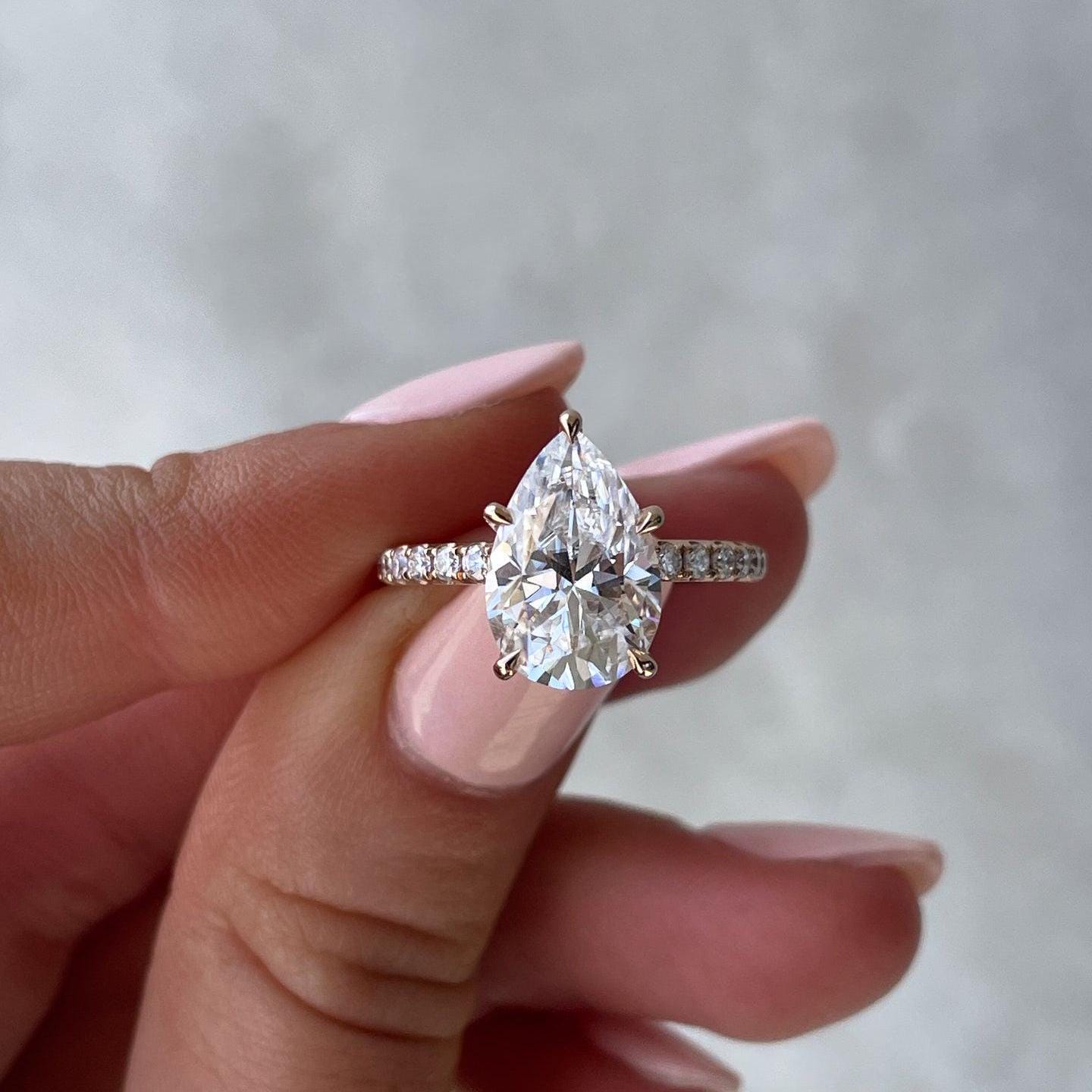Pear 3.30ct Lab Grown Diamond Hidden Halo ring Engagement ring, D-E-F color, VVS-VS Clarity - IGI Certificate