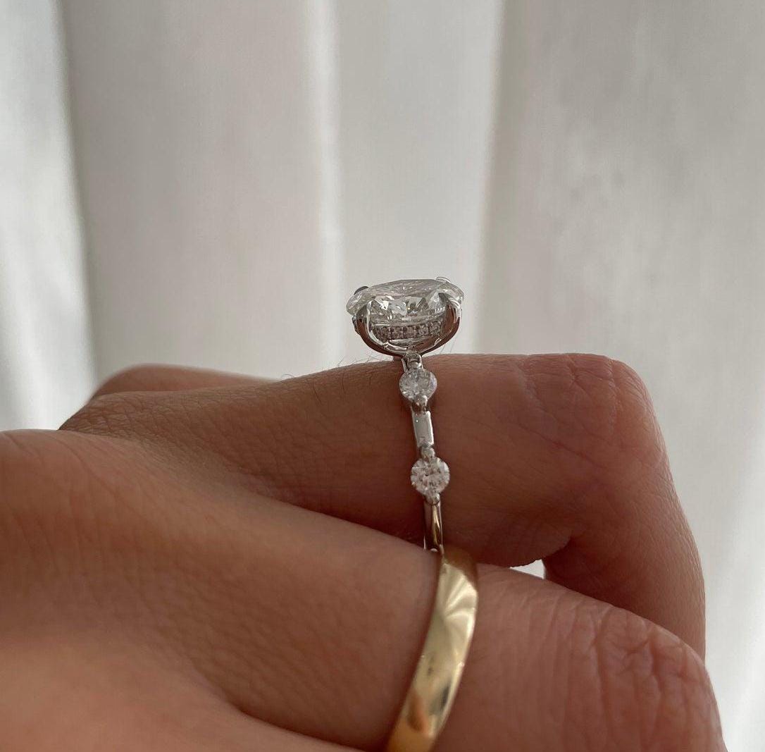 Oval 3tcw Lab Grown Diamond, Solitaire with Hidden Halo, and Accent Stones Engagement Ring, EF Color, VS Clarity