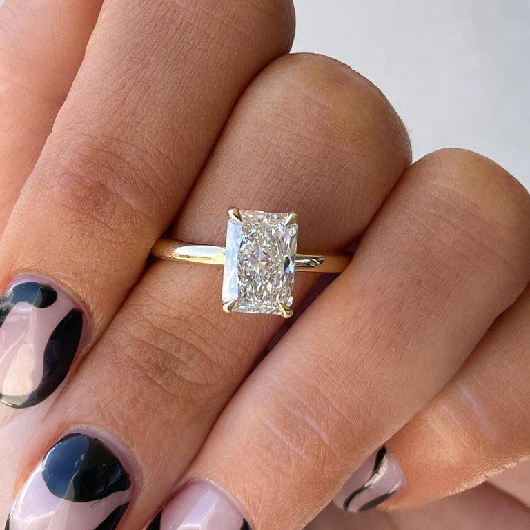 Radiant Cut Diamond Solitaire Ring with Hidden Halo Design